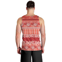 Hawaiian Hibiscus Honu Men Tank Top Red Mele Kalikimaka Palaka Spirit - Polynesian Pride