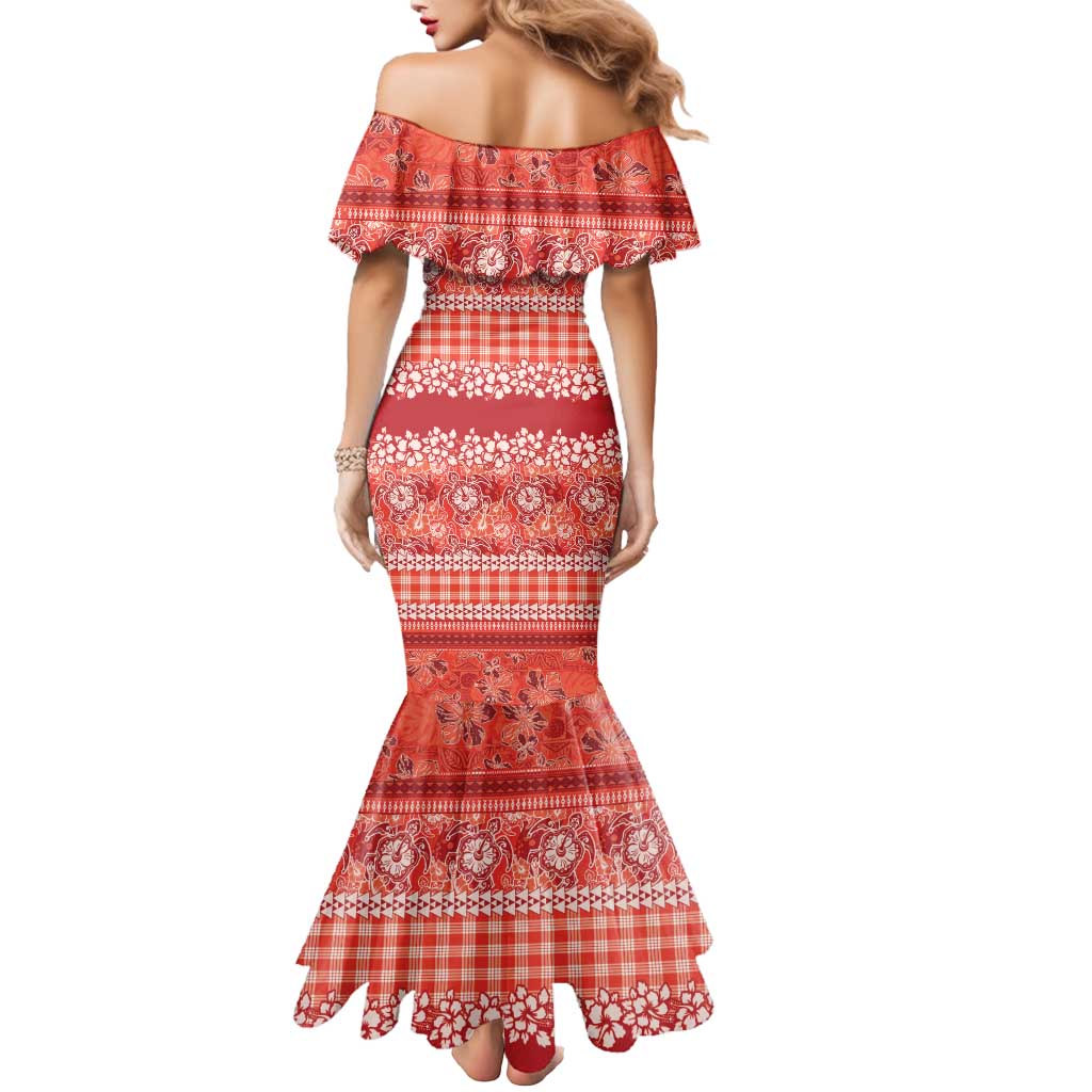 Hawaiian Hibiscus Honu Mermaid Dress Red Mele Kalikimaka Palaka Spirit - Polynesian Pride