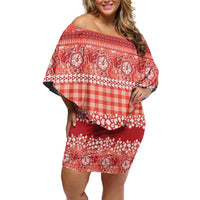 Hawaiian Hibiscus Honu Off Shoulder Short Dress Red Mele Kalikimaka Palaka Spirit - Polynesian Pride