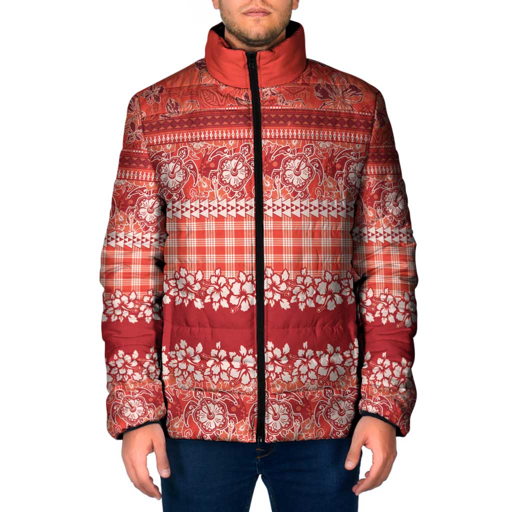 Hawaiian Hibiscus Honu Padded Jacket Red Mele Kalikimaka Palaka Spirit - Polynesian Pride