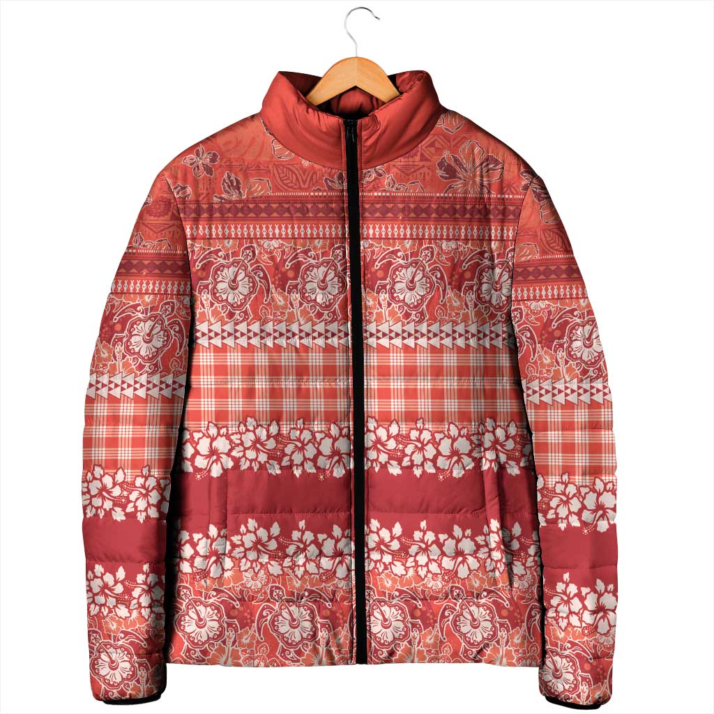 Hawaiian Hibiscus Honu Padded Jacket Red Mele Kalikimaka Palaka Spirit - Polynesian Pride