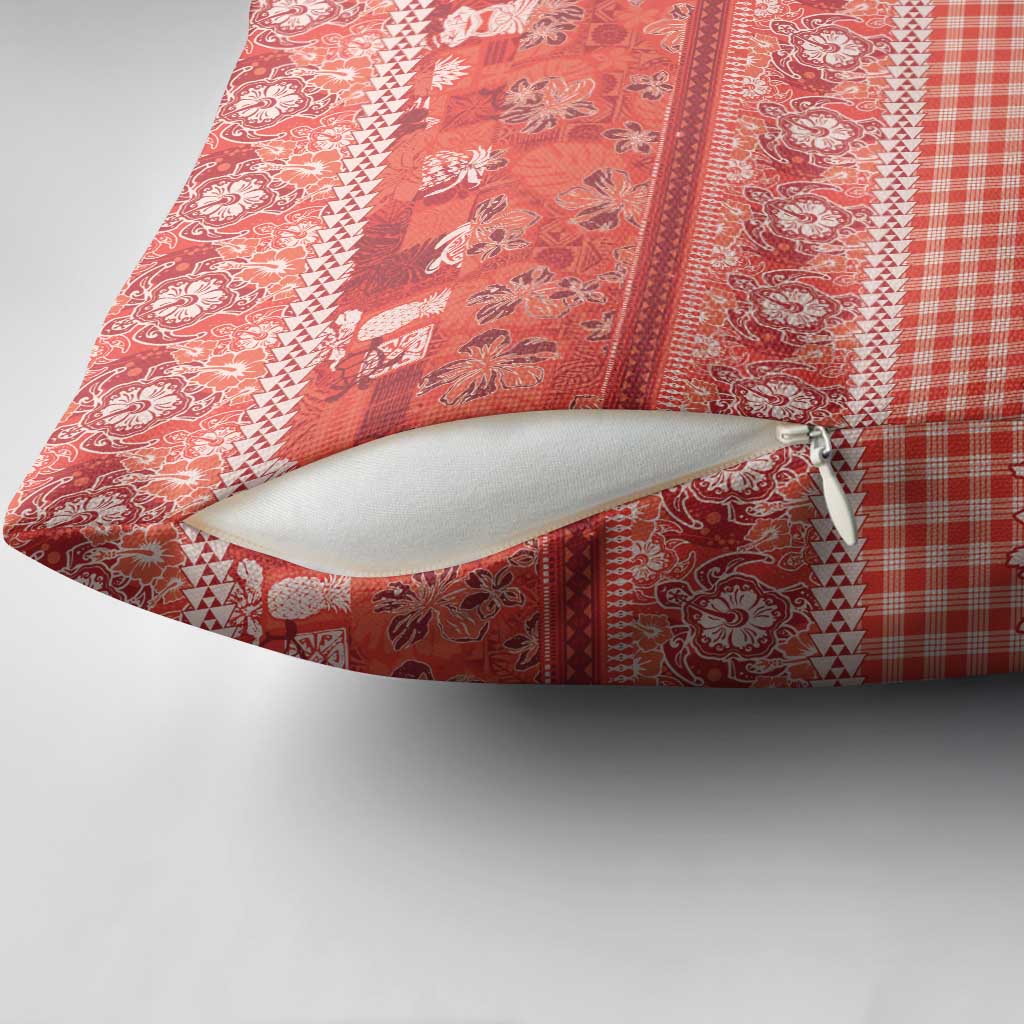 Hawaiian Hibiscus Honu Pillow Cover Red Mele Kalikimaka Palaka Spirit - Polynesian Pride