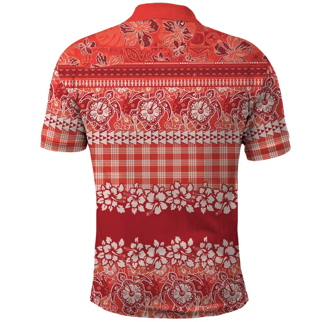 Hawaiian Hibiscus Honu Polo Shirt Red Mele Kalikimaka Palaka Spirit - Polynesian Pride