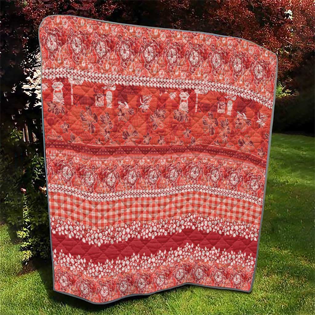 Hawaiian Hibiscus Honu Quilt Red Mele Kalikimaka Palaka Spirit - Polynesian Pride