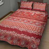 Hawaiian Hibiscus Honu Quilt Bed Set Red Mele Kalikimaka Palaka Spirit - Polynesian Pride