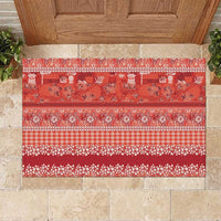 Hawaiian Hibiscus Honu Rubber Doormat Red Mele Kalikimaka Palaka Spirit - Polynesian Pride