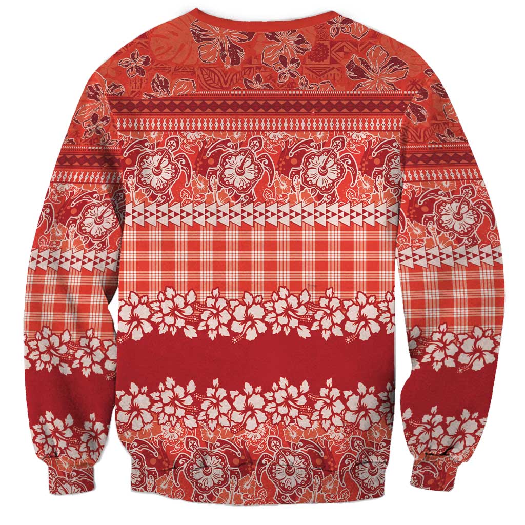Hawaiian Hibiscus Honu Sweatshirt Red Mele Kalikimaka Palaka Spirit - Polynesian Pride