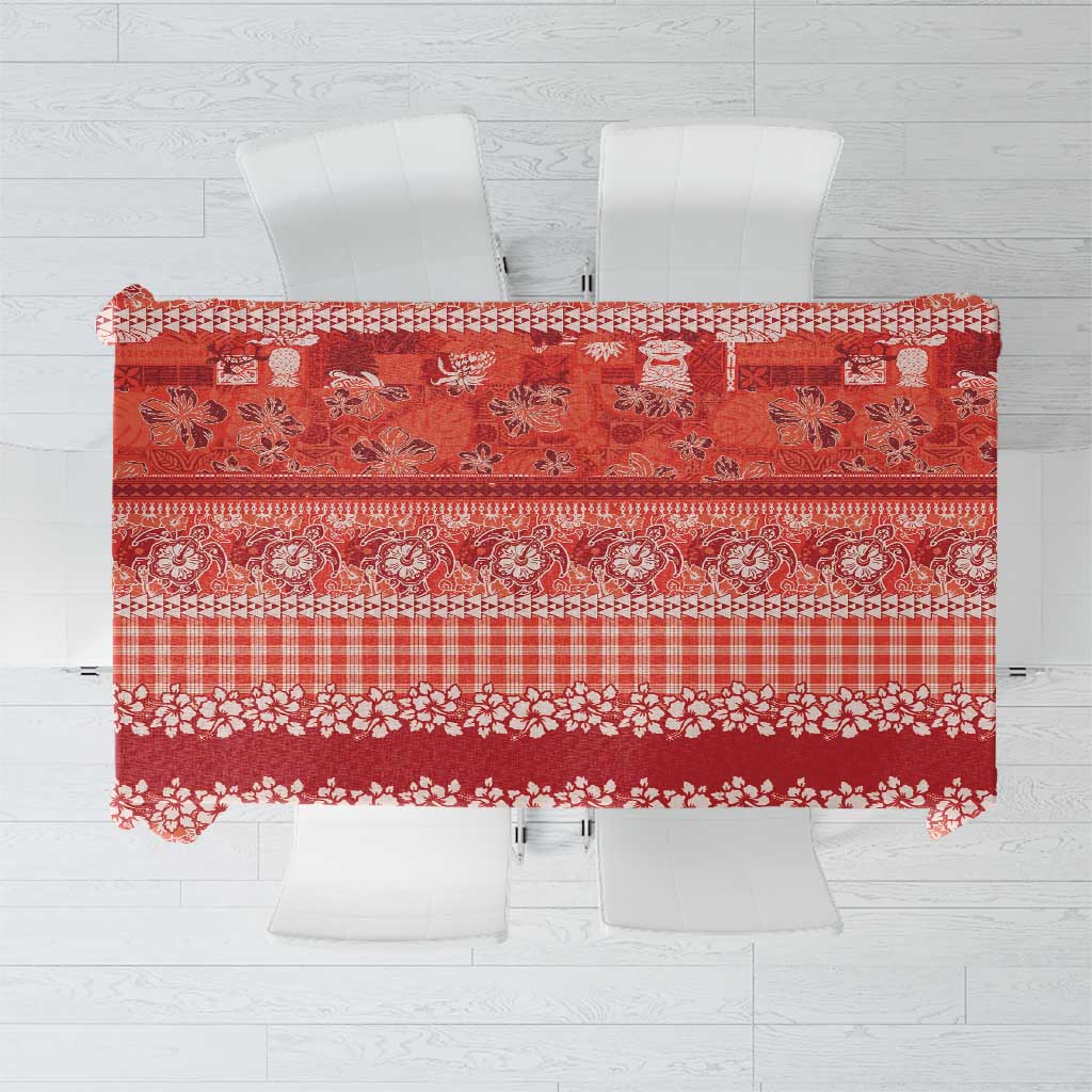 Hawaiian Hibiscus Honu Tablecloth Red Mele Kalikimaka Palaka Spirit - Polynesian Pride