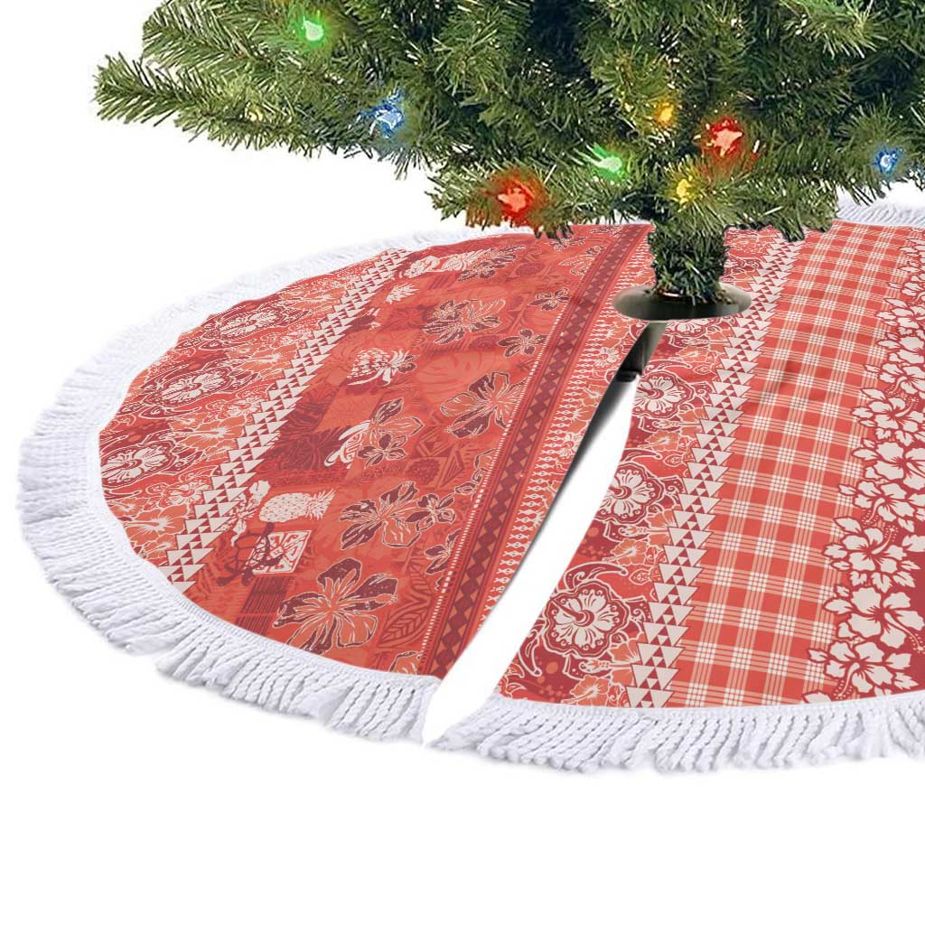 Hawaiian Hibiscus Honu Tree Skirt Red Mele Kalikimaka Palaka Spirit - Polynesian Pride