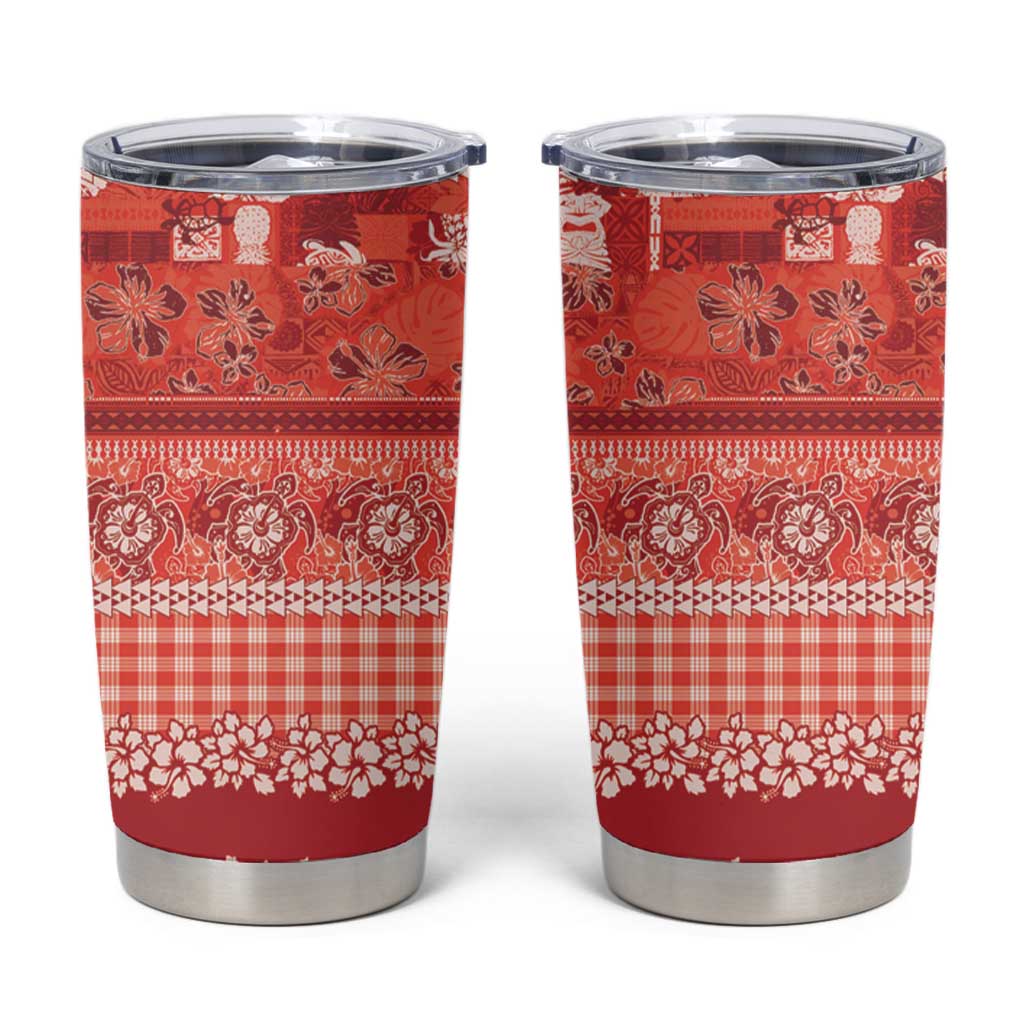 Hawaiian Hibiscus Honu Tumbler Cup Red Mele Kalikimaka Palaka Spirit - Polynesian Pride