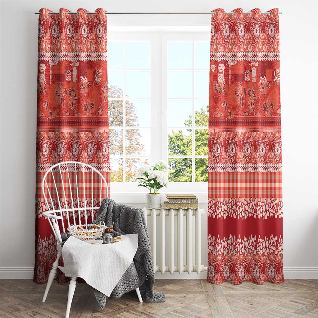 Hawaiian Hibiscus Honu Window Curtain Red Mele Kalikimaka Palaka Spirit - Polynesian Pride