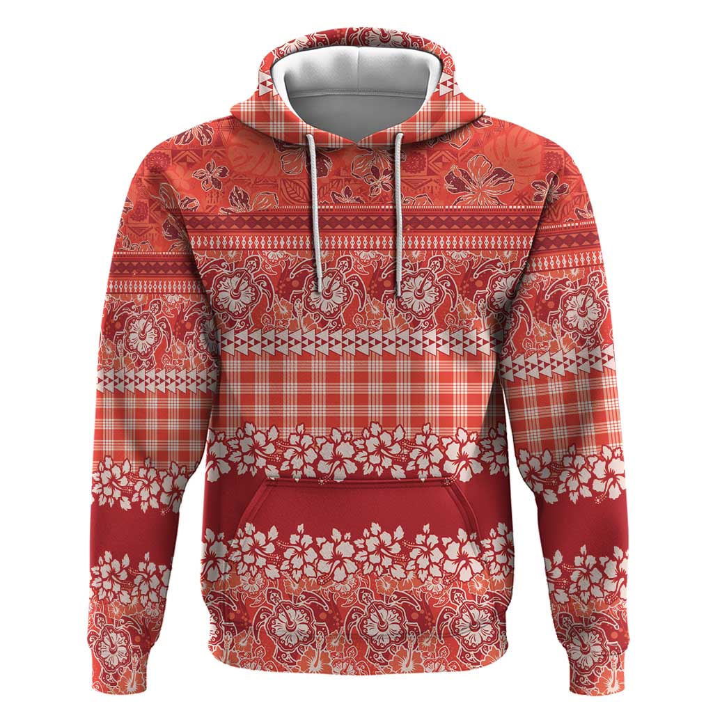 Hawaiian Hibiscus Honu Zip Hoodie Red Mele Kalikimaka Palaka Spirit - Polynesian Pride