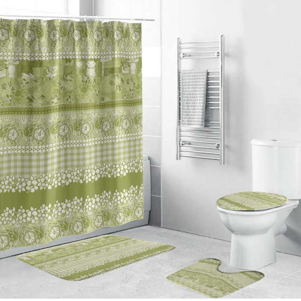 Hawaiian Hibiscus Honu Bathroom Set Sage Green Mele Kalikimaka Palaka Spirit - Polynesian Pride