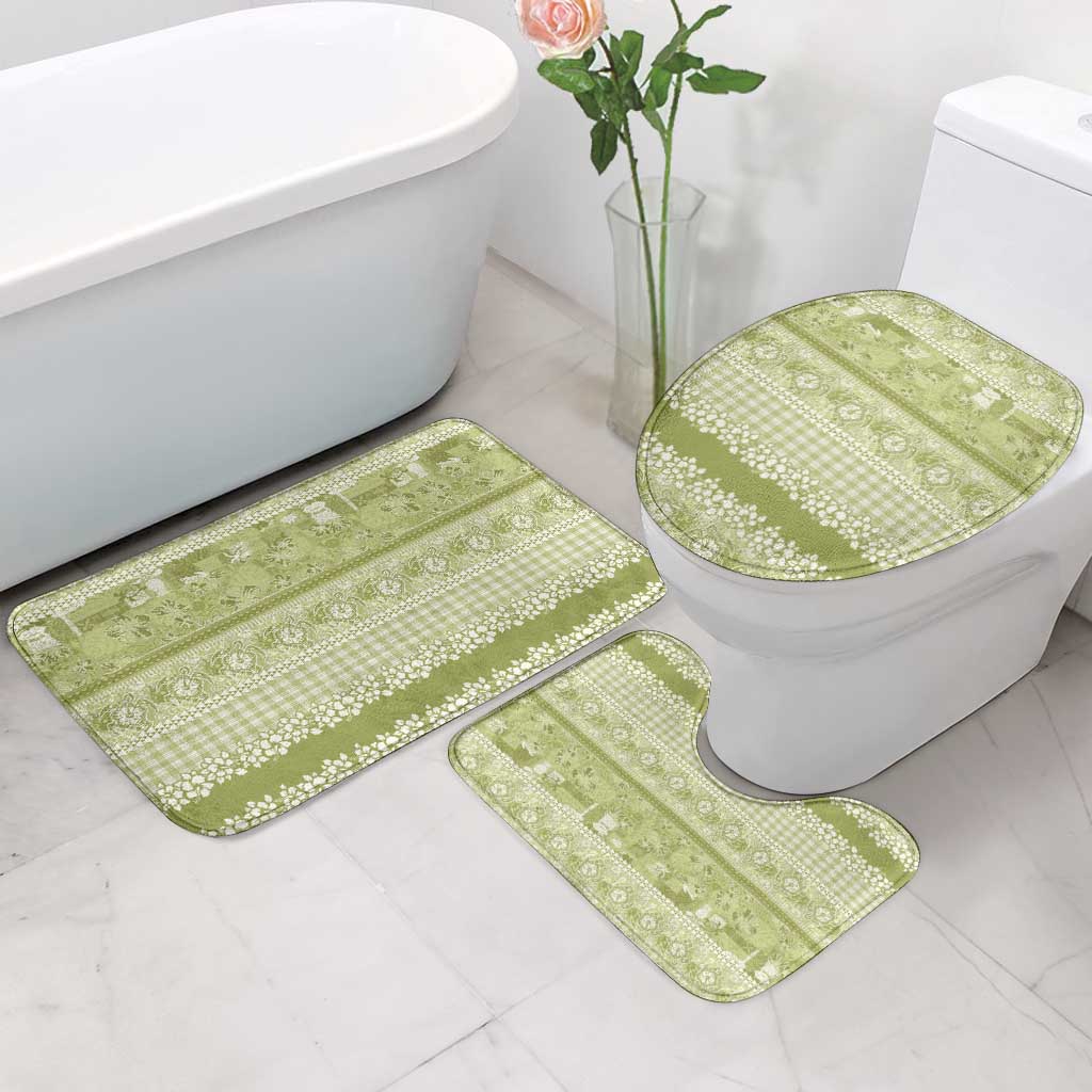 Hawaiian Hibiscus Honu Bathroom Set Sage Green Mele Kalikimaka Palaka Spirit - Polynesian Pride