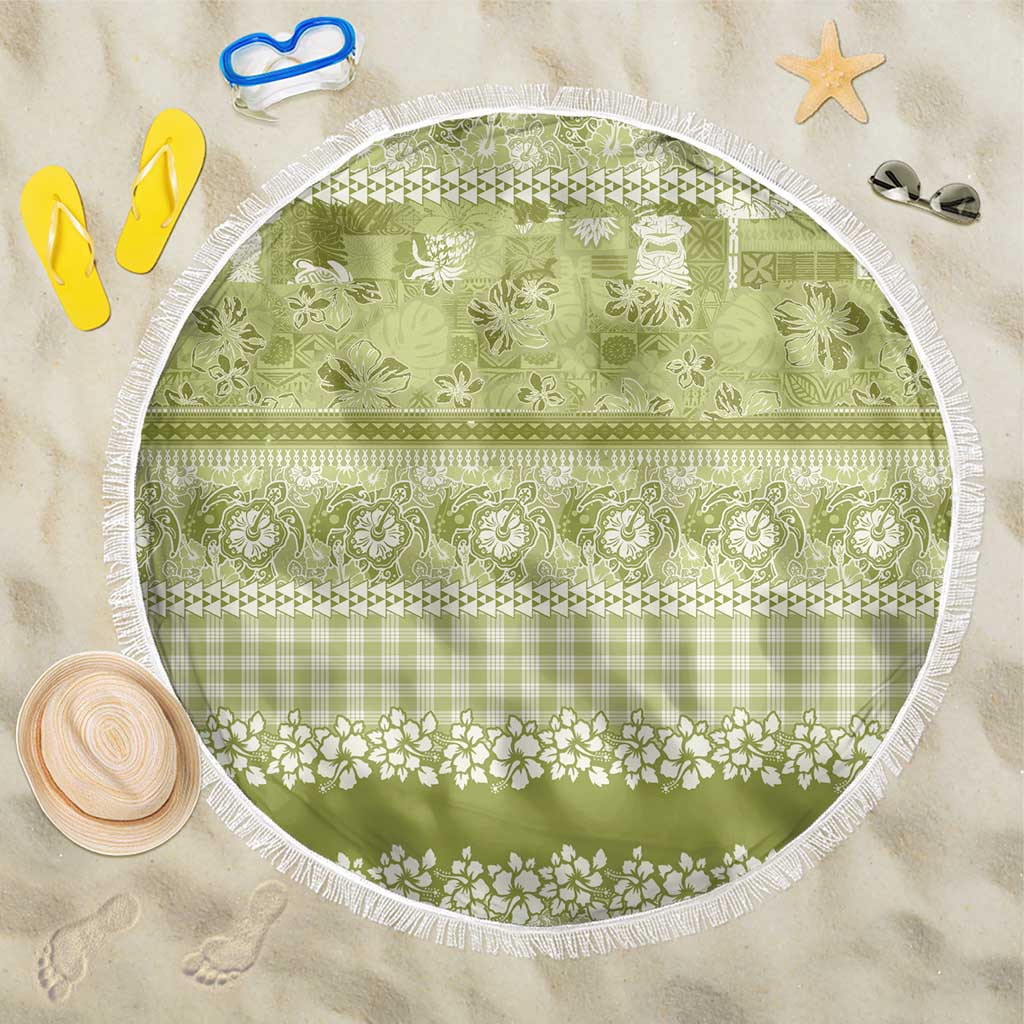 Hawaiian Hibiscus Honu Beach Blanket Sage Green Mele Kalikimaka Palaka Spirit - Polynesian Pride