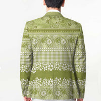 Hawaiian Hibiscus Honu Blazer Sage Green Mele Kalikimaka Palaka Spirit - Polynesian Pride