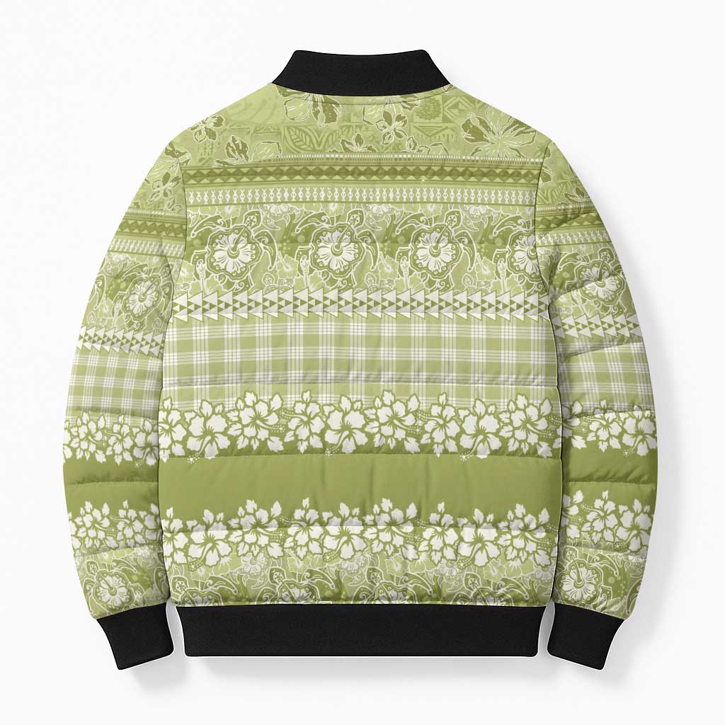 Hawaiian Hibiscus Honu Bomber Puffer Jacket Sage Green Mele Kalikimaka Palaka Spirit - Polynesian Pride