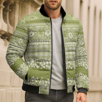 Hawaiian Hibiscus Honu Bomber Puffer Jacket Sage Green Mele Kalikimaka Palaka Spirit - Polynesian Pride