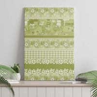 Hawaiian Hibiscus Honu Canvas Wall Art Sage Green Mele Kalikimaka Palaka Spirit - Polynesian Pride