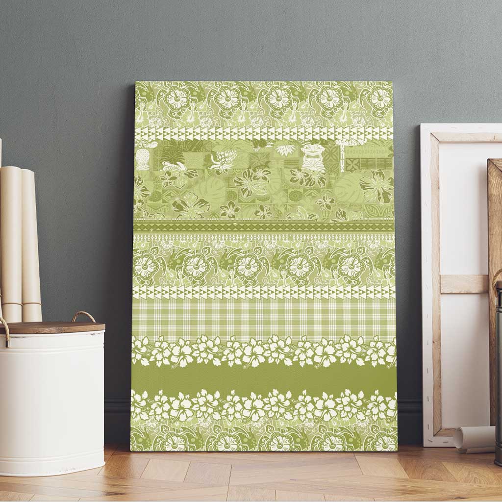 Hawaiian Hibiscus Honu Canvas Wall Art Sage Green Mele Kalikimaka Palaka Spirit - Polynesian Pride