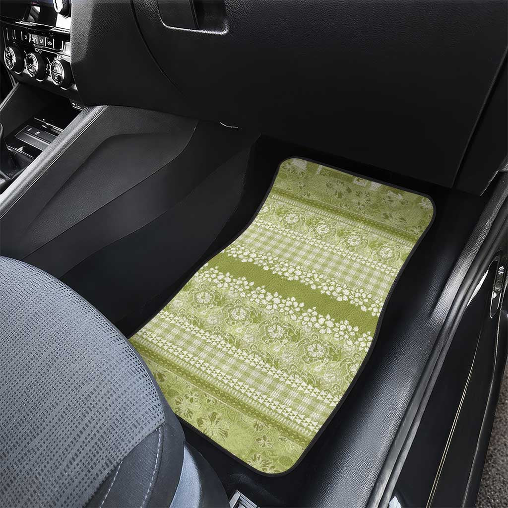 Hawaiian Hibiscus Honu Car Mats Sage Green Mele Kalikimaka Palaka Spirit - Polynesian Pride