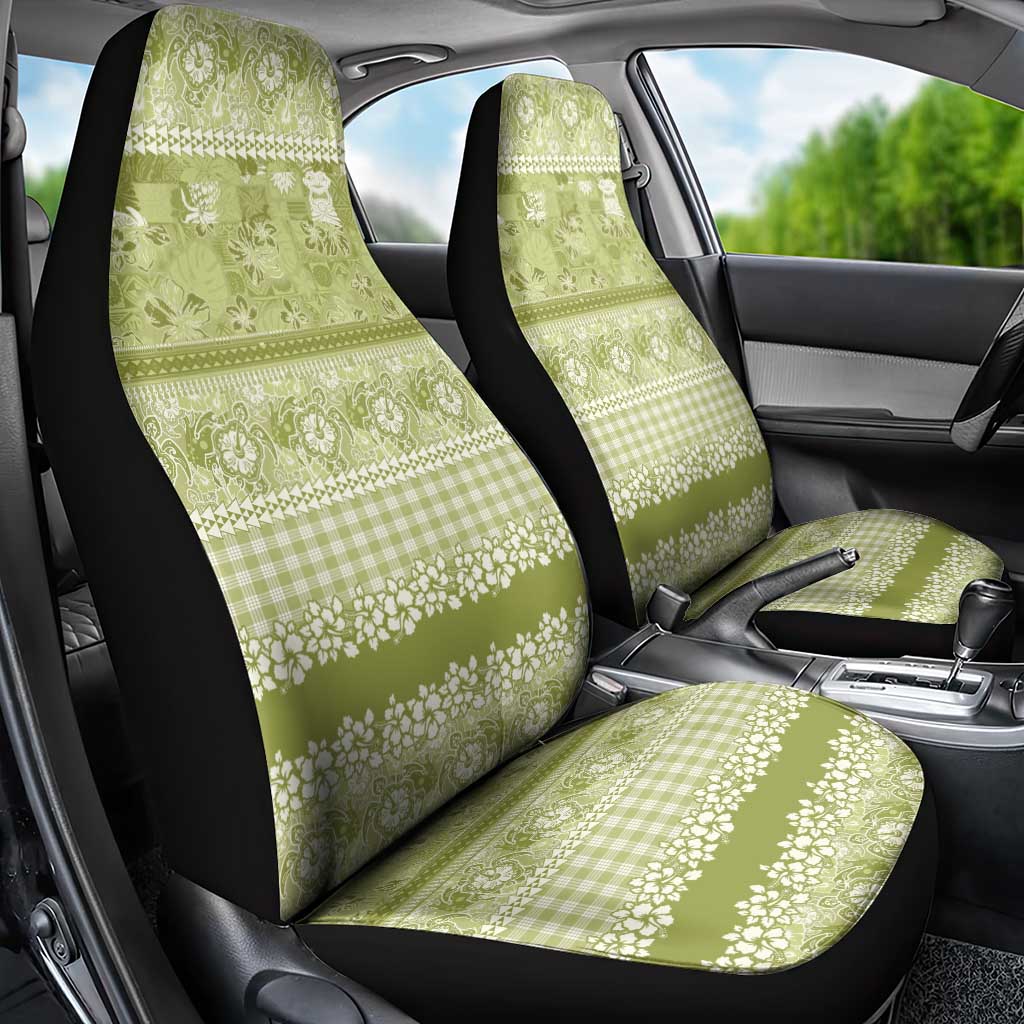 Hawaiian Hibiscus Honu Car Seat Cover Sage Green Mele Kalikimaka Palaka Spirit - Polynesian Pride