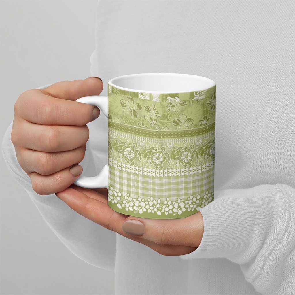 Hawaiian Hibiscus Honu Ceramic Mug Sage Green Mele Kalikimaka Palaka Spirit - Polynesian Pride