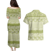 Hawaiian Hibiscus Honu Couples Matching Puletasi and Hawaiian Shirt Sage Green Mele Kalikimaka Palaka Spirit - Polynesian Pride