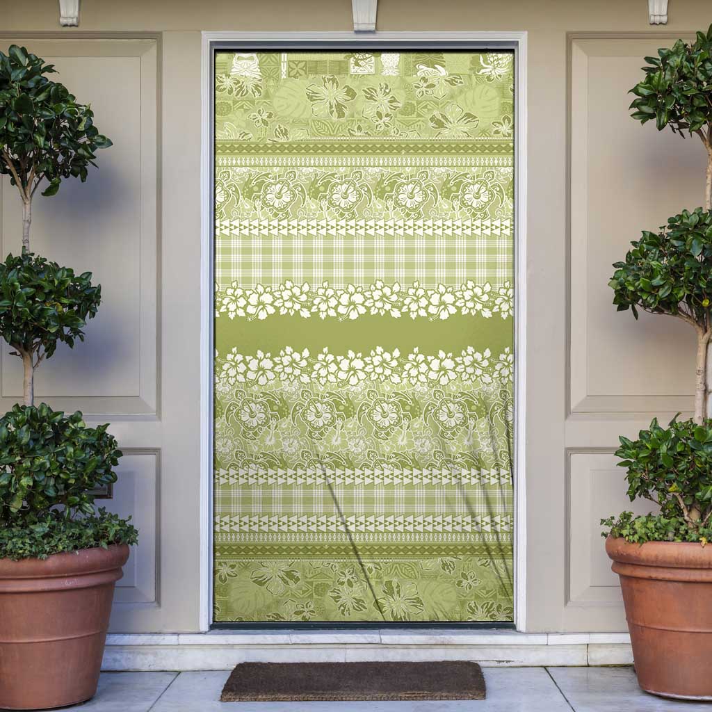 Hawaiian Hibiscus Honu Door Cover Sage Green Mele Kalikimaka Palaka Spirit - Polynesian Pride