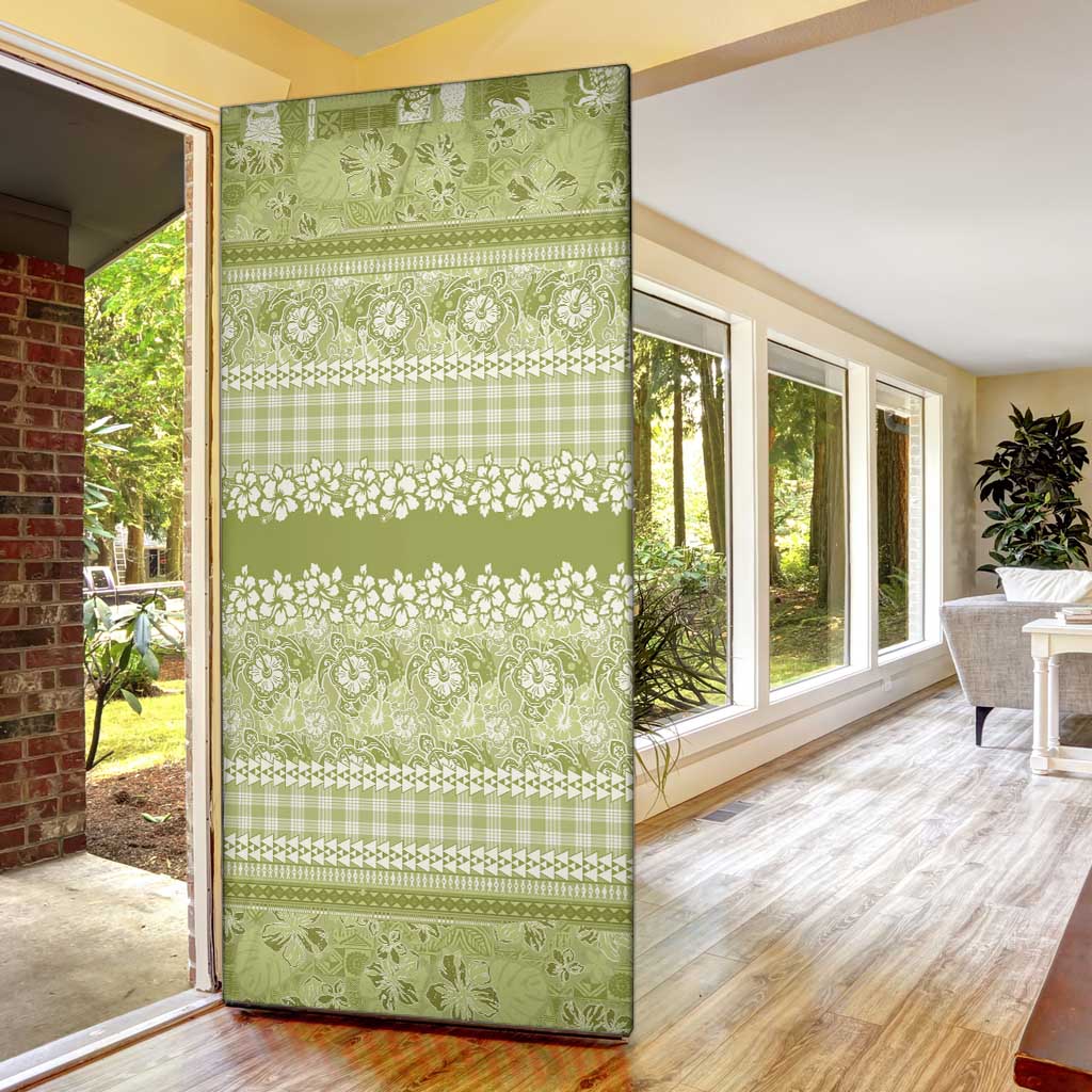 Hawaiian Hibiscus Honu Door Cover Sage Green Mele Kalikimaka Palaka Spirit - Polynesian Pride
