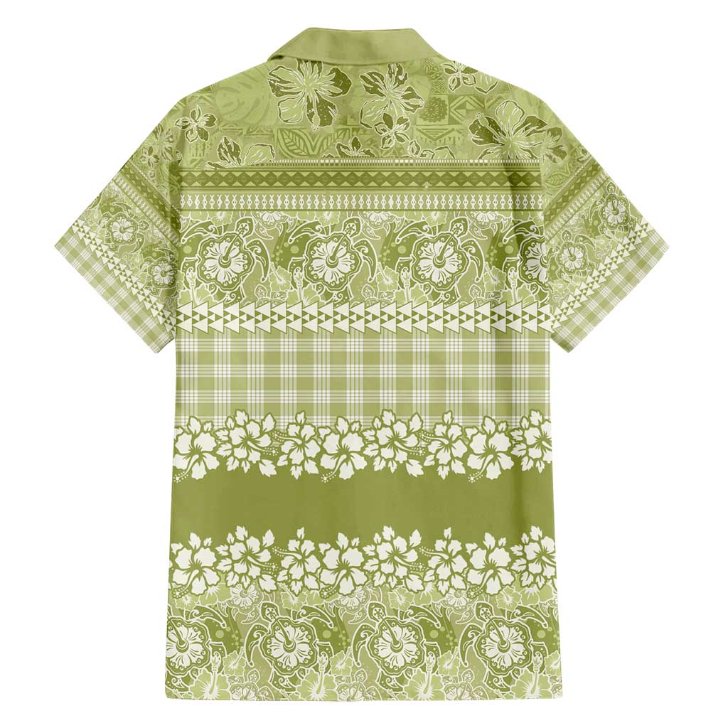 Hawaiian Hibiscus Honu Family Matching Long Sleeve Bodycon Dress and Hawaiian Shirt Sage Green Mele Kalikimaka Palaka Spirit - Polynesian Pride