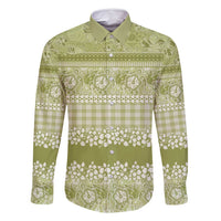 Hawaiian Hibiscus Honu Family Matching Long Sleeve Bodycon Dress and Hawaiian Shirt Sage Green Mele Kalikimaka Palaka Spirit - Polynesian Pride