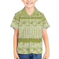 Hawaiian Hibiscus Honu Family Matching Off The Shoulder Long Sleeve Dress and Hawaiian Shirt Sage Green Mele Kalikimaka Palaka Spirit - Polynesian Pride