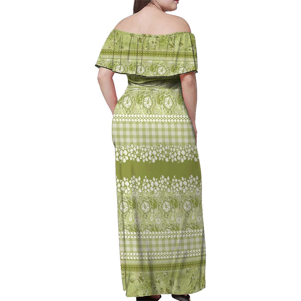 Hawaiian Hibiscus Honu Family Matching Off Shoulder Maxi Dress and Hawaiian Shirt Sage Green Mele Kalikimaka Palaka Spirit - Polynesian Pride