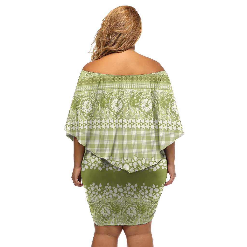 Hawaiian Hibiscus Honu Family Matching Off Shoulder Short Dress and Hawaiian Shirt Sage Green Mele Kalikimaka Palaka Spirit - Polynesian Pride