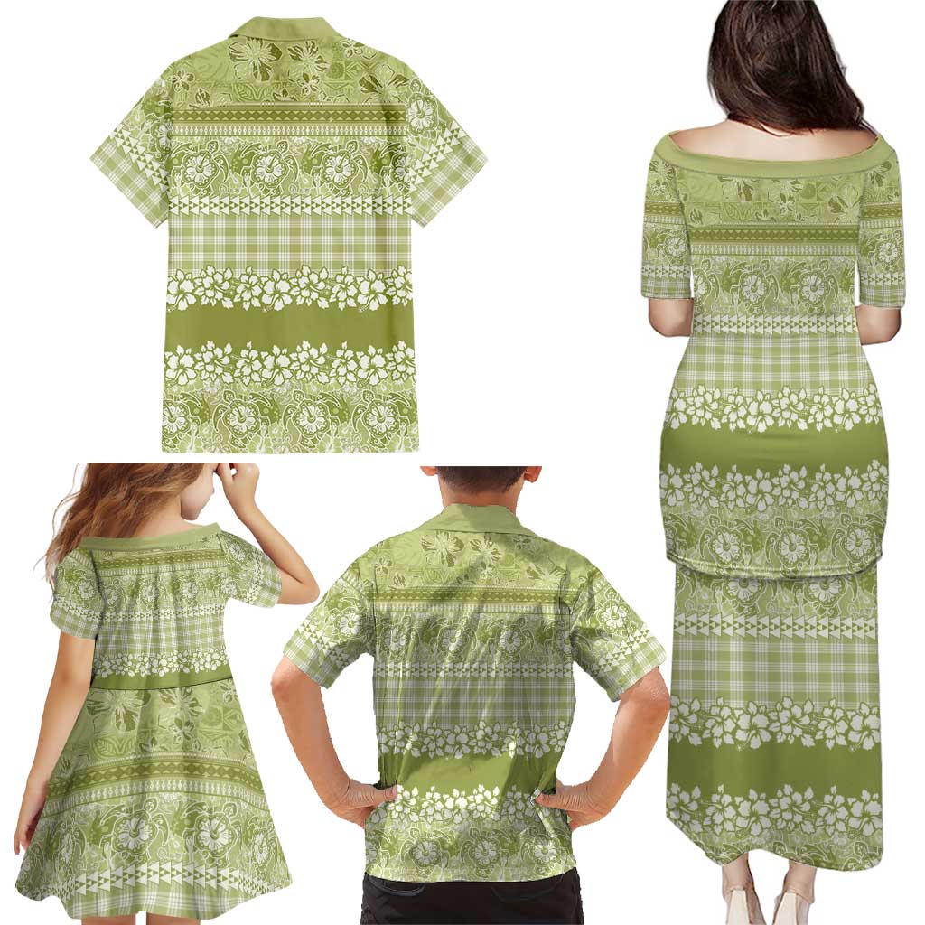 Hawaiian Hibiscus Honu Family Matching Puletasi and Hawaiian Shirt Sage Green Mele Kalikimaka Palaka Spirit LT9 - Polynesian Pride