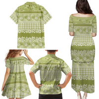 Hawaiian Hibiscus Honu Family Matching Puletasi and Hawaiian Shirt Sage Green Mele Kalikimaka Palaka Spirit LT9 - Polynesian Pride