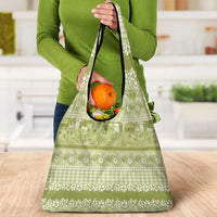 Hawaiian Hibiscus Honu Grocery Bag Sage Green Mele Kalikimaka Palaka Spirit - Polynesian Pride