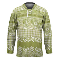 Hawaiian Hibiscus Honu Hockey Jersey Sage Green Mele Kalikimaka Palaka Spirit - Polynesian Pride