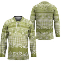 Hawaiian Hibiscus Honu Hockey Jersey Sage Green Mele Kalikimaka Palaka Spirit - Polynesian Pride