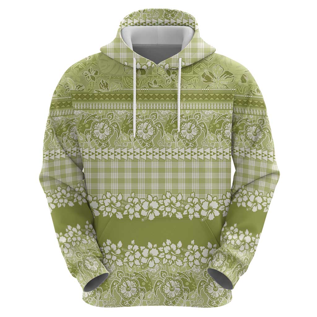 Hawaiian Hibiscus Honu Hoodie Sage Green Mele Kalikimaka Palaka Spirit - Polynesian Pride