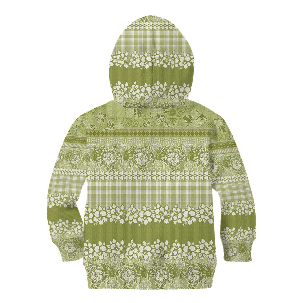 Hawaiian Hibiscus Honu Kid Hoodie Sage Green Mele Kalikimaka Palaka Spirit - Polynesian Pride