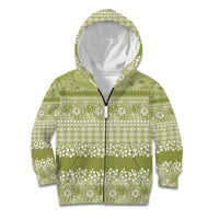 Hawaiian Hibiscus Honu Kid Hoodie Sage Green Mele Kalikimaka Palaka Spirit - Polynesian Pride