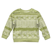 Hawaiian Hibiscus Honu Kid Ugly Christmas Sweater Sage Green Mele Kalikimaka Palaka Spirit - Polynesian Pride