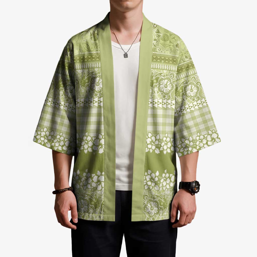 Hawaiian Hibiscus Honu Kimono Sage Green Mele Kalikimaka Palaka Spirit - Polynesian Pride