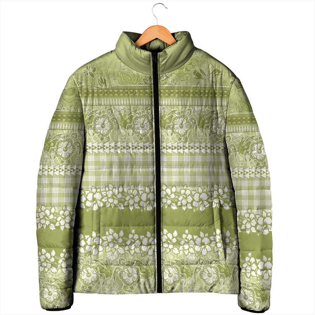Hawaiian Hibiscus Honu Padded Jacket Sage Green Mele Kalikimaka Palaka Spirit - Polynesian Pride