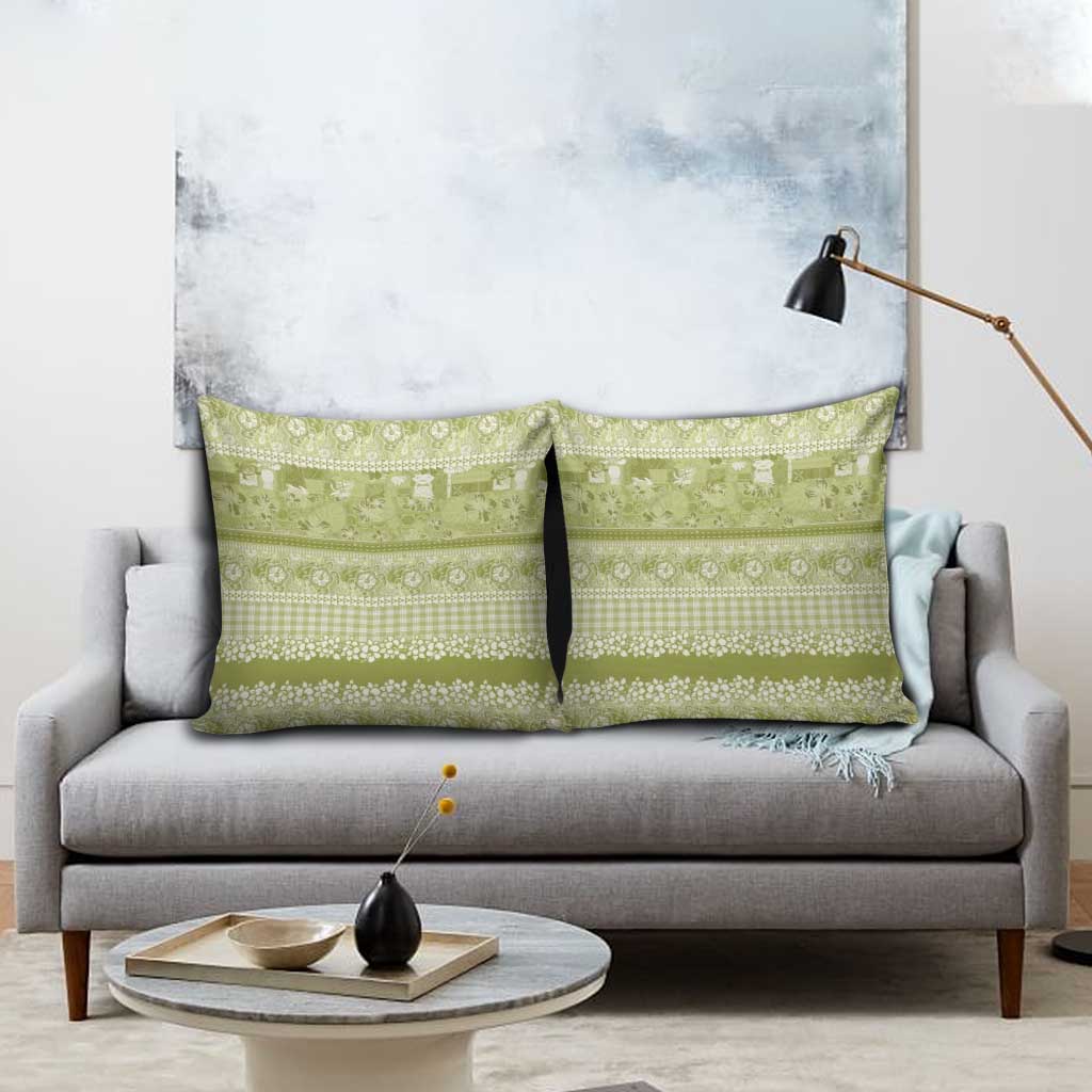 Hawaiian Hibiscus Honu Pillow Cover Sage Green Mele Kalikimaka Palaka Spirit - Polynesian Pride