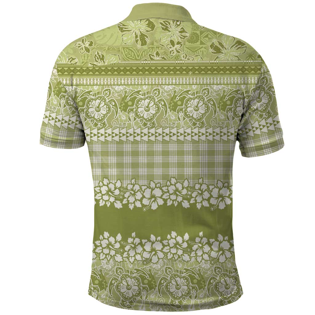 Hawaiian Hibiscus Honu Polo Shirt Sage Green Mele Kalikimaka Palaka Spirit - Polynesian Pride