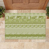 Hawaiian Hibiscus Honu Rubber Doormat Sage Green Mele Kalikimaka Palaka Spirit - Polynesian Pride