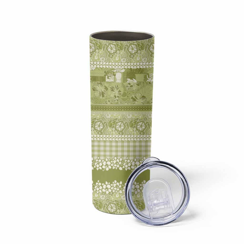 Hawaiian Hibiscus Honu Skinny Tumbler Sage Green Mele Kalikimaka Palaka Spirit - Polynesian Pride